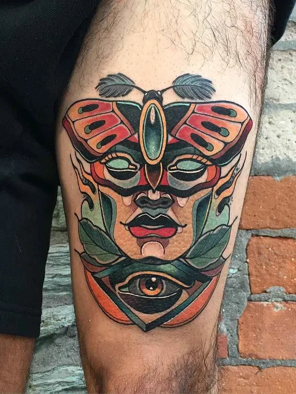 color neo traditional tatuaje en thigh #2065 | Tatuador Achilleas Aber