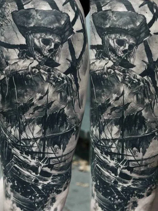black and grey black and grey tatouage sur thigh #2554 | Artiste tatoueur Domantas Parvainis