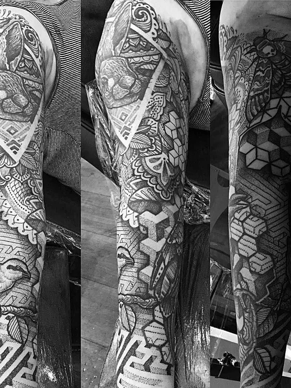 black and grey blackwork tattoo on full sleeve #1881 | Tattoo Artist Paul Davies