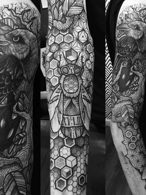 black and grey blackwork tattoo on full sleeve #1883 | Tattoo Artist Paul Davies
