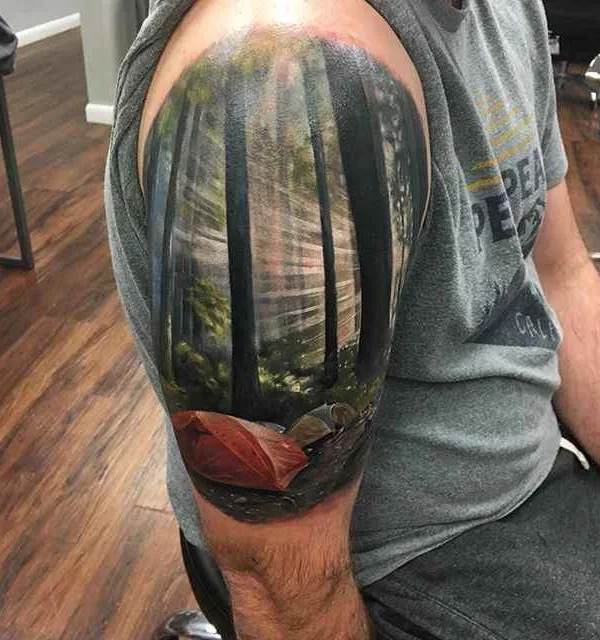 male color realism tattoo auf upper arm #353 | Tätowierer Kyle Cotterman
