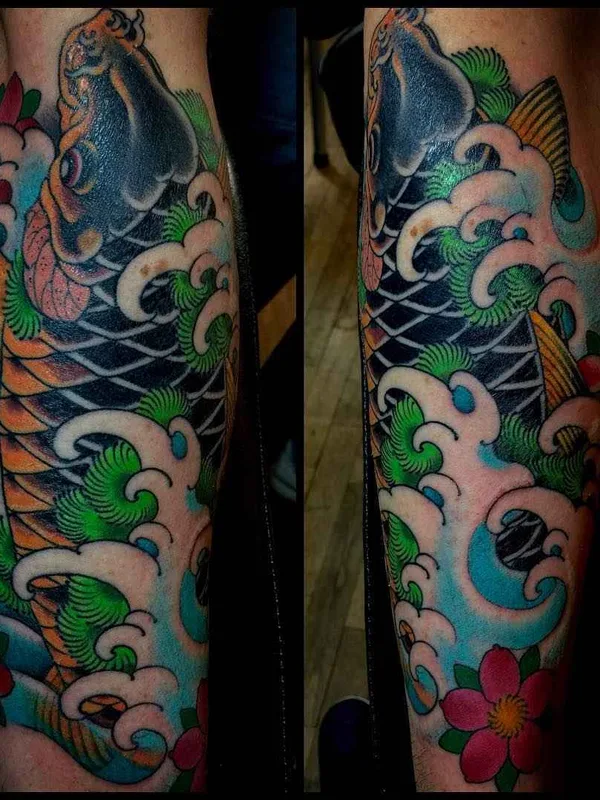 color japanese tattoo on calf #19868 | Tattoo Artist Mike Rubendall