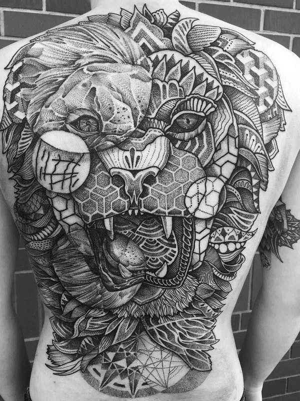 black and grey blackwork tattoo on full back #1889 | Tattoo Artist Paul Davies