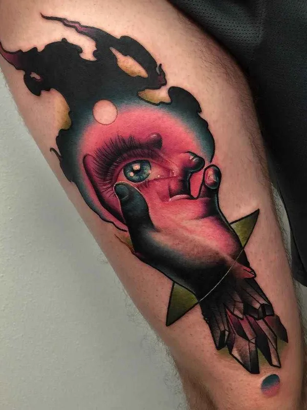 color surrealism Tatuaggio su thigh #1819 | Tatuatore Zack Singer