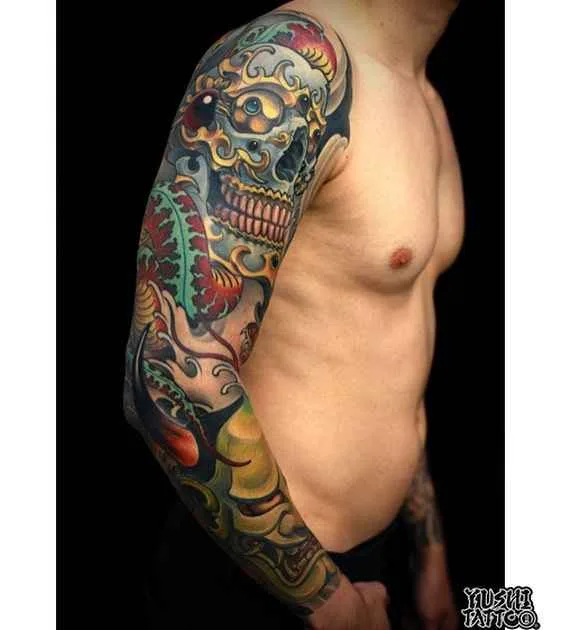 male color japanese tattoo auf full sleeve #16278 | Tätowierer Yushi