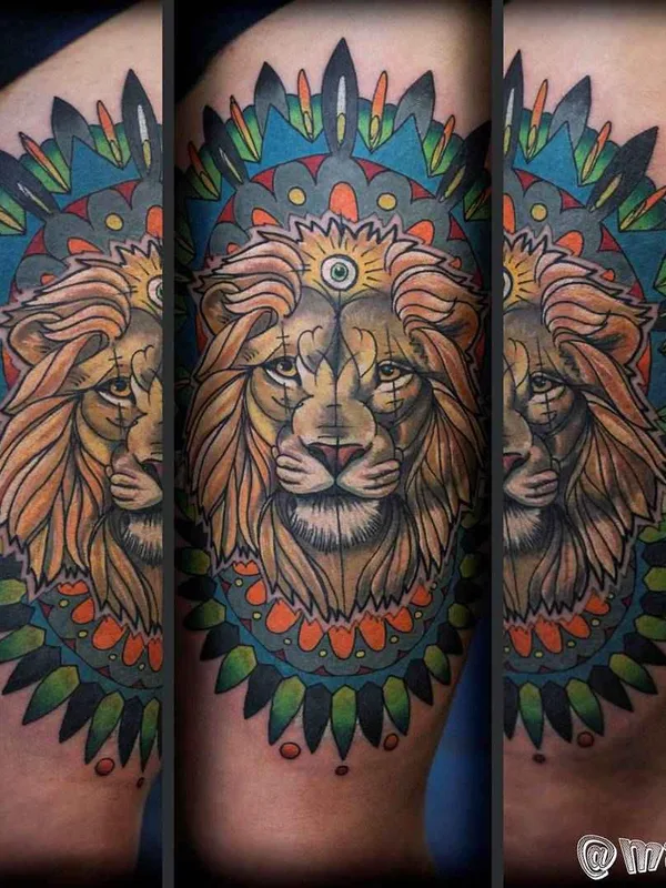 color neo traditional tatouage sur thigh #3490 | Artiste tatoueur Мурад Аракелян