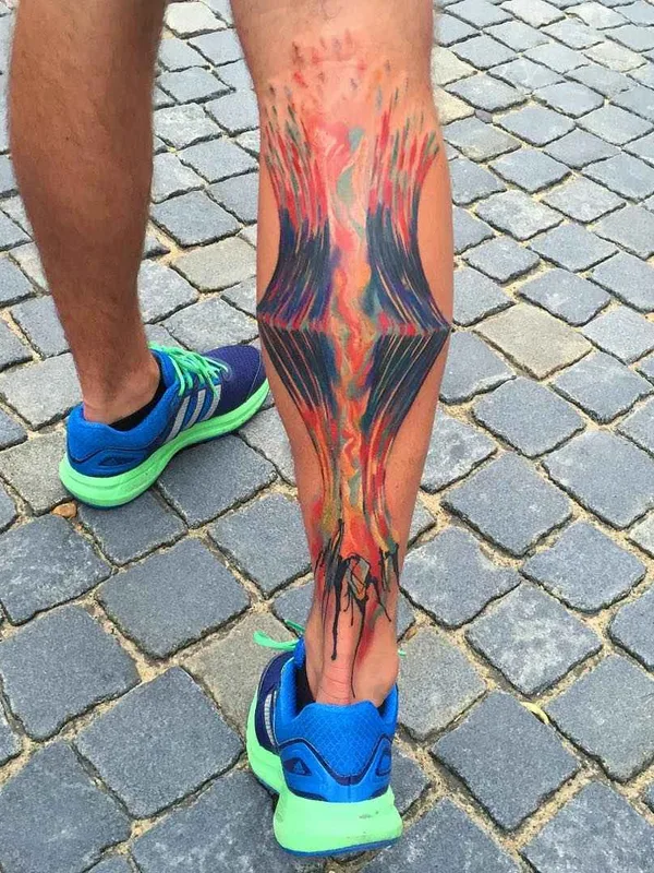 male color abstract tatuaje en shin #1925 | Tatuador Ondrej Konupcik