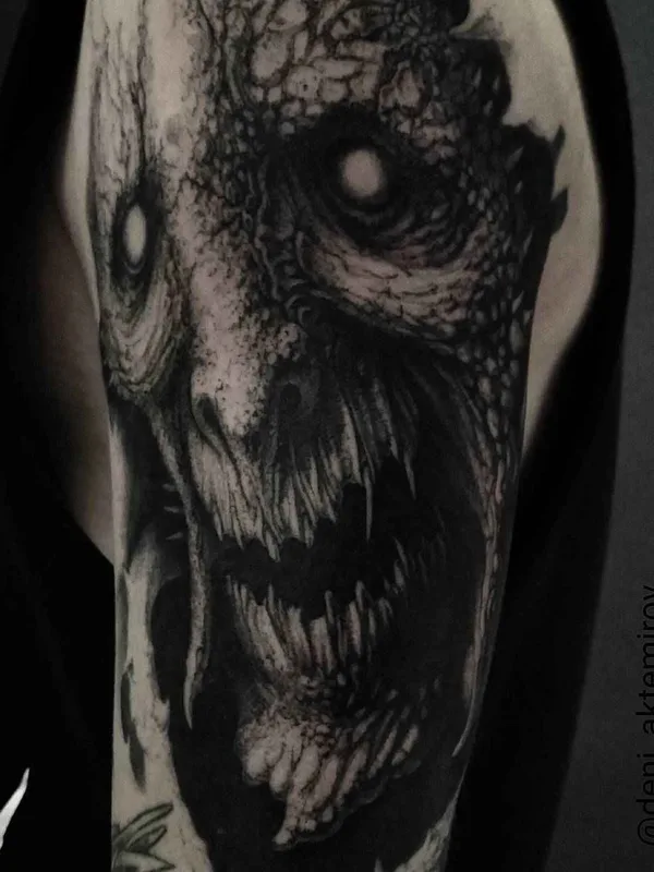 Biomechanical tattoo by Deni Aktemirov in Saint Petersburg