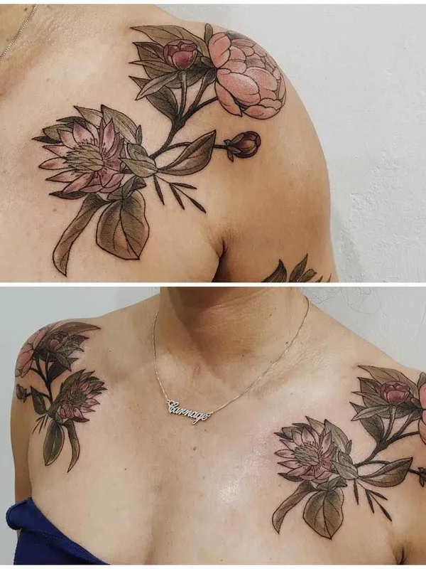 female color botanic татуировка на shoulder #3840 | Тату мастер Sophia Baughan