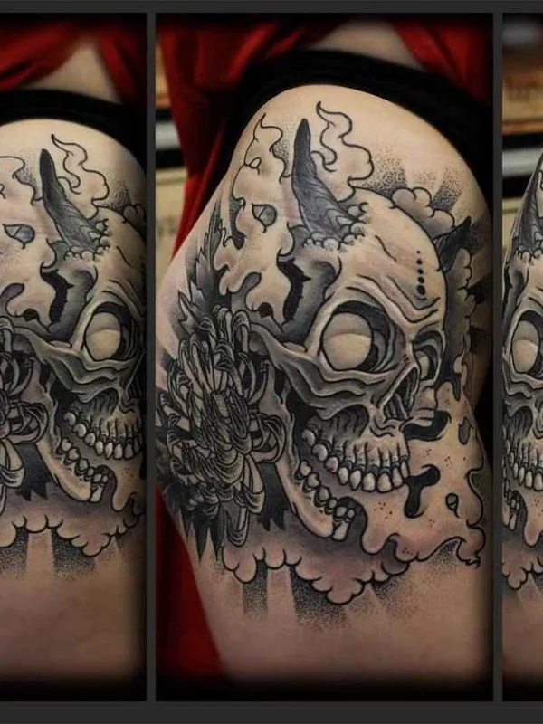 black and grey black and grey tatouage sur thigh #3494 | Artiste tatoueur Мурад Аракелян
