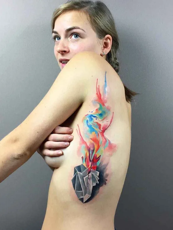 female color watercolor tatuaje en ribcage #1926 | Tatuador Ondrej Konupcik