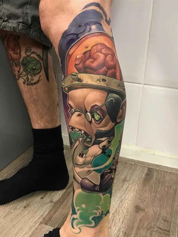 male color illustrative Tatuaggio su calf #2649 | Tatuatore Jamie Ris