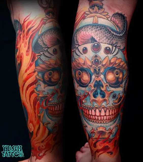 color japanese tattoo auf calf #16277 | Tätowierer Yushi