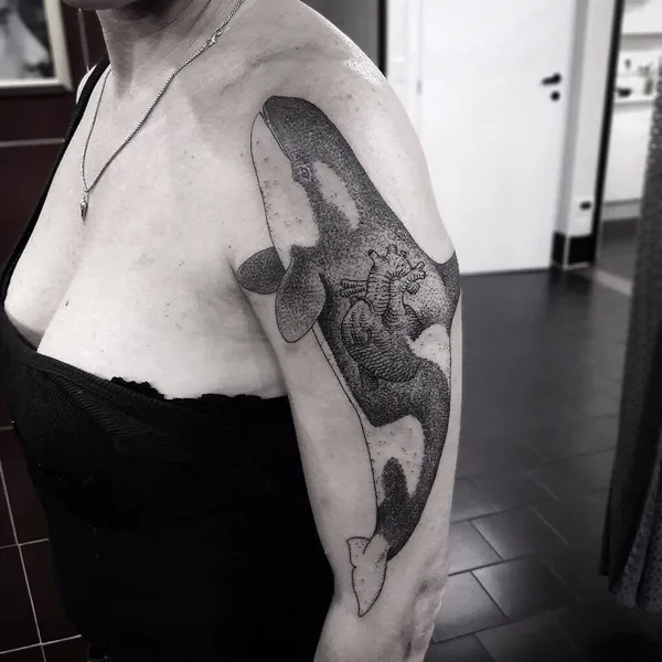 Дотворк tattoo by Otto D’Ambra in London