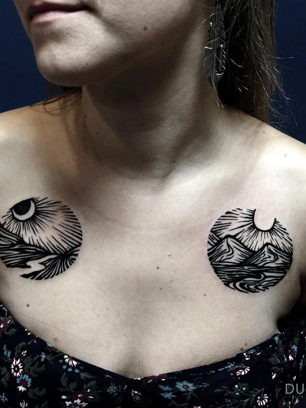 female black blackwork татуировка на chest #5006 | Тату мастер Евгений Неделько