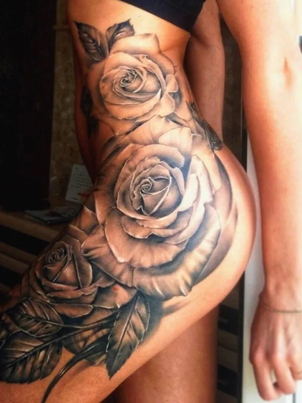 female black and grey realism 纹身 在 thigh #28391 | 纹身师 Судовцев Вадим