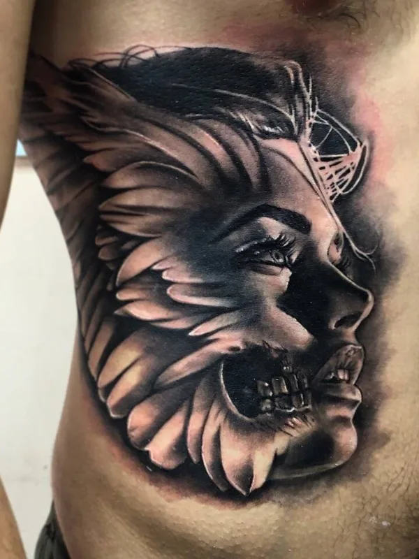 male black and grey realism 纹身 在 ribcage #28401 | 纹身师 Судовцев Вадим