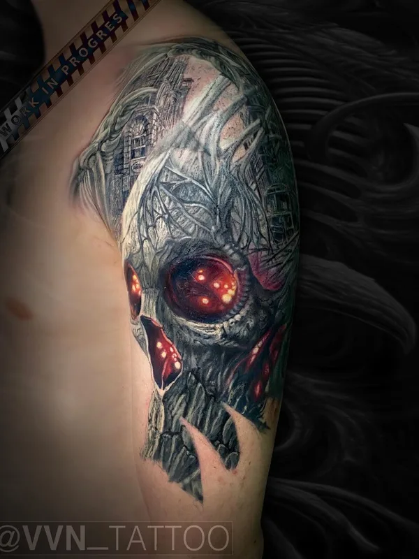 color biomechanical татуировка на full sleeve #51278 | Тату мастер Василий Ноговицын