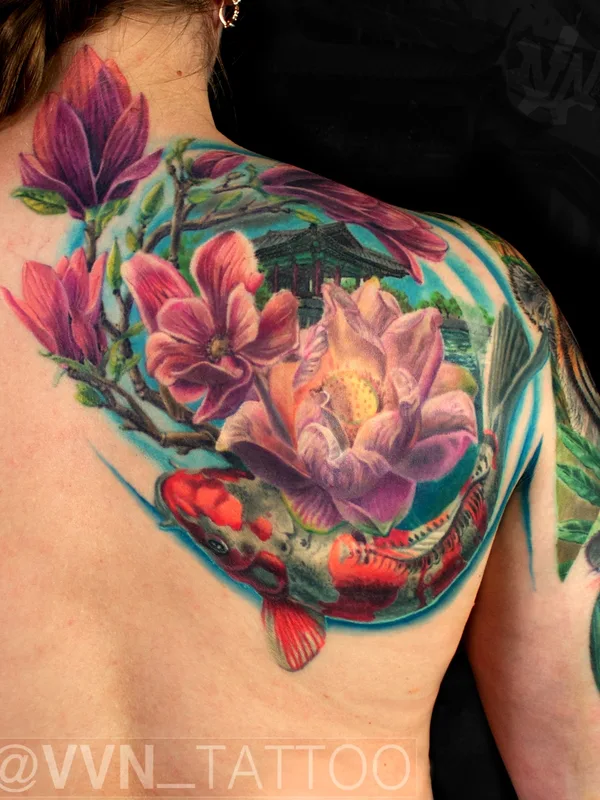 female color realism татуировка на shoulder blade #51299 | Тату мастер Василий Ноговицын