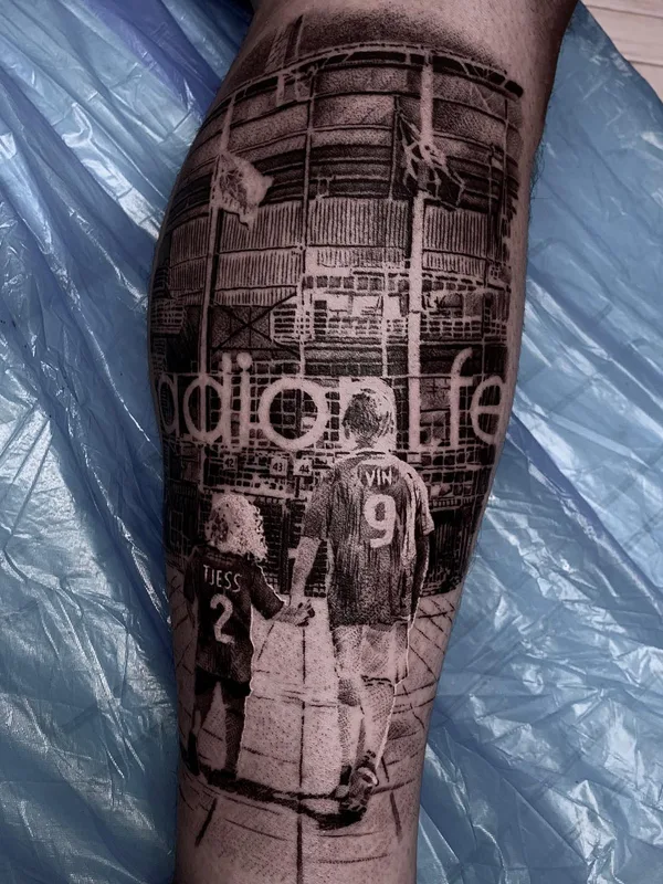 black and grey black and grey Tatuaggio su calf #51324 | Tatuatore Денис Показанов