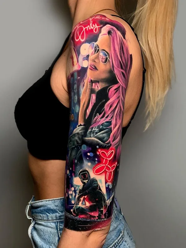 female color realism Tatuaggio su full sleeve #51443 | Tatuatore Нина Кузнецова