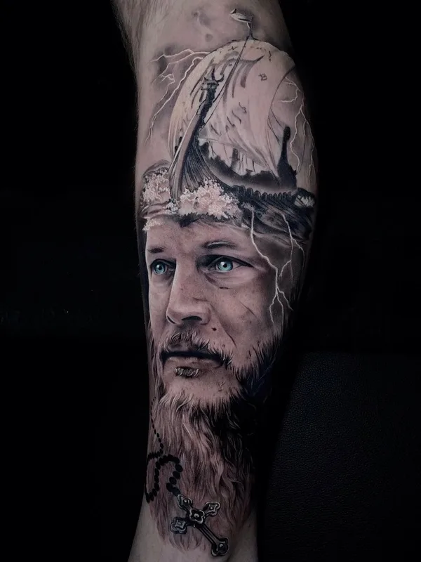 male black and grey realism Tatuaggio su calf #51438 | Tatuatore Нина Кузнецова