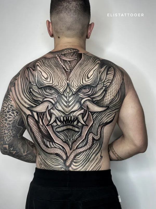 male black and grey blackwork татуировка на full back #65203 | Тату мастер Эля Вечер