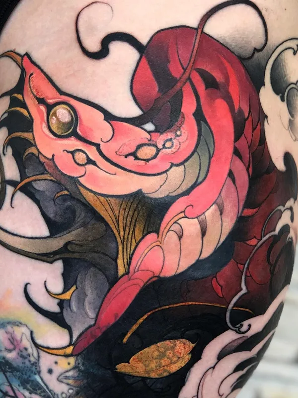 color japanese tatouage sur thigh #65220 | Artiste tatoueur Kenni Poke