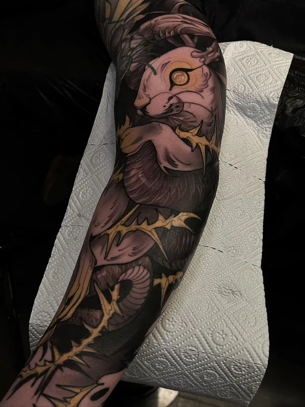 color illustrative tatouage sur full sleeve #65228 | Artiste tatoueur Kenni Poke