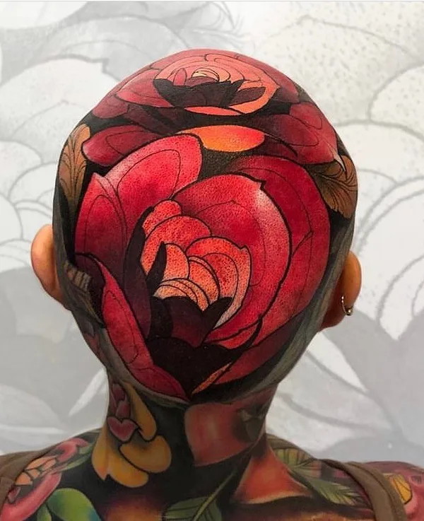 color illustrative tatouage sur back of neck #65221 | Artiste tatoueur Kenni Poke