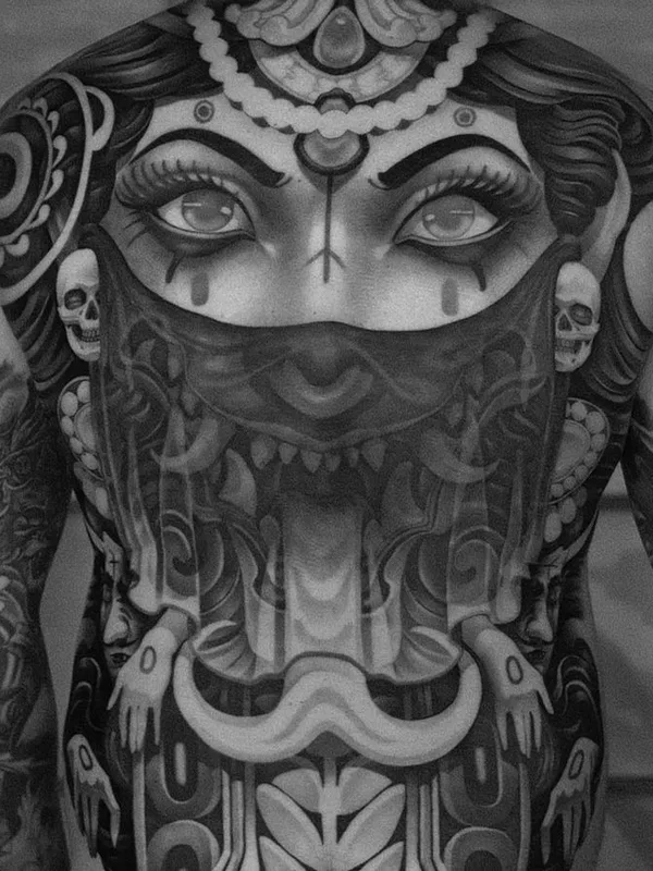 black and grey black and grey татуировка на full back #65235 | Тату мастер CRISTIAN CASAS