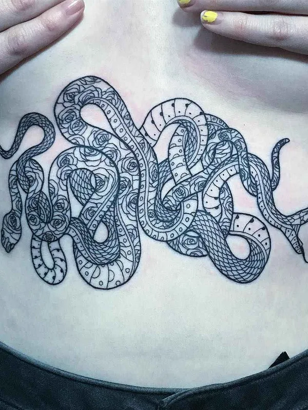 female black linework tattoo on stomach #6600 | Tattoo Artist Mirko Sata