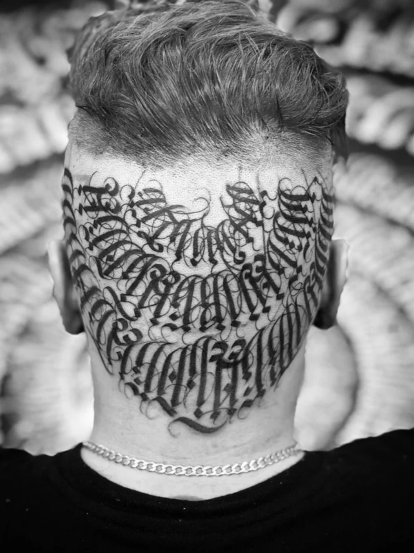 male black blackwork tattoo on back of neck #29520 | Tattoo Artist MAYONAIZE