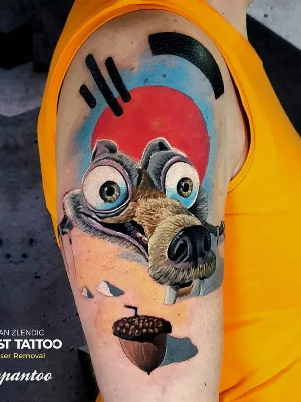 female color cartoon tatouage sur outer arm #66810 | Artiste tatoueur Dejan Zlendic