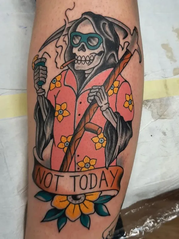 color traditional Tatuaggio su calf #66828 | Tatuatore Teethgrinder
