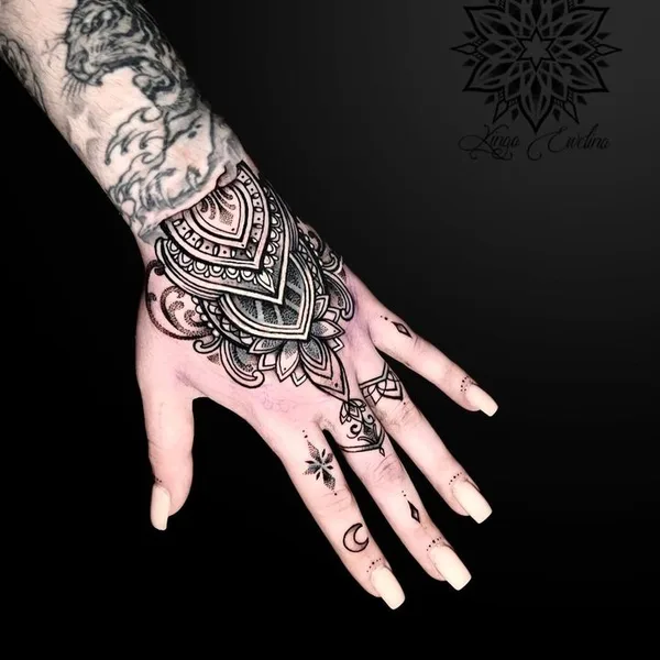 Ornamental tattoo by kingaewelina_ink in København