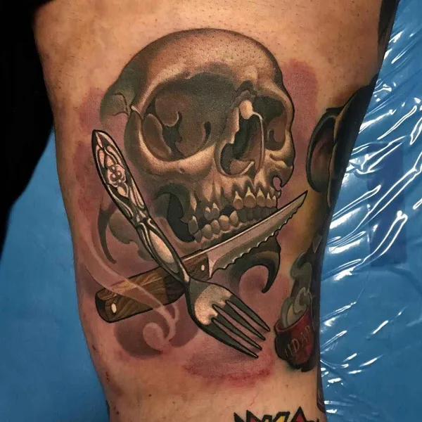 New School tattoo by Timmy B in Northampton