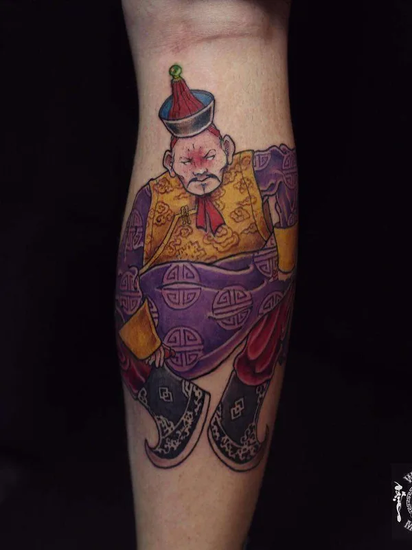 color traditional tattoo on calf #21997 | Tattoo Artist Yideer