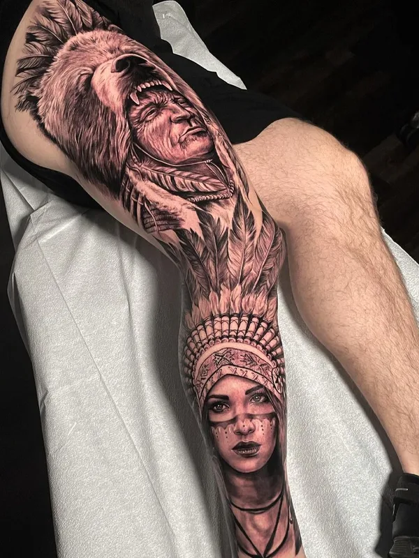 black and grey realism tattoo auf full leg #56965 | Tätowierer Fernando Gonzalez