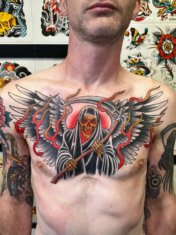 male color traditional Tatuaggio su chest #56996 | Tatuatore Guilherme Bacellar