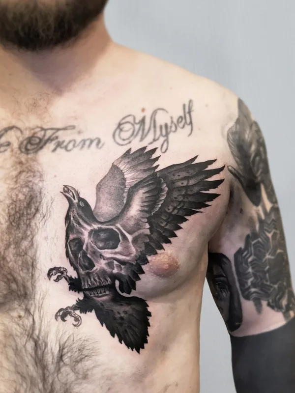 male black and grey black and grey Tatuagem em chest #57085 | Tatuador Anna Guskova