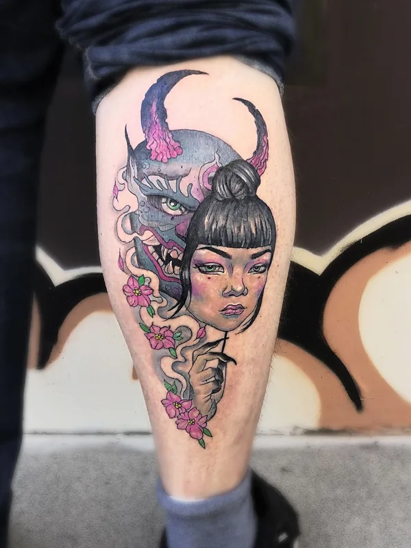 female color japanese Tatuagem em calf #57084 | Tatuador Anna Guskova