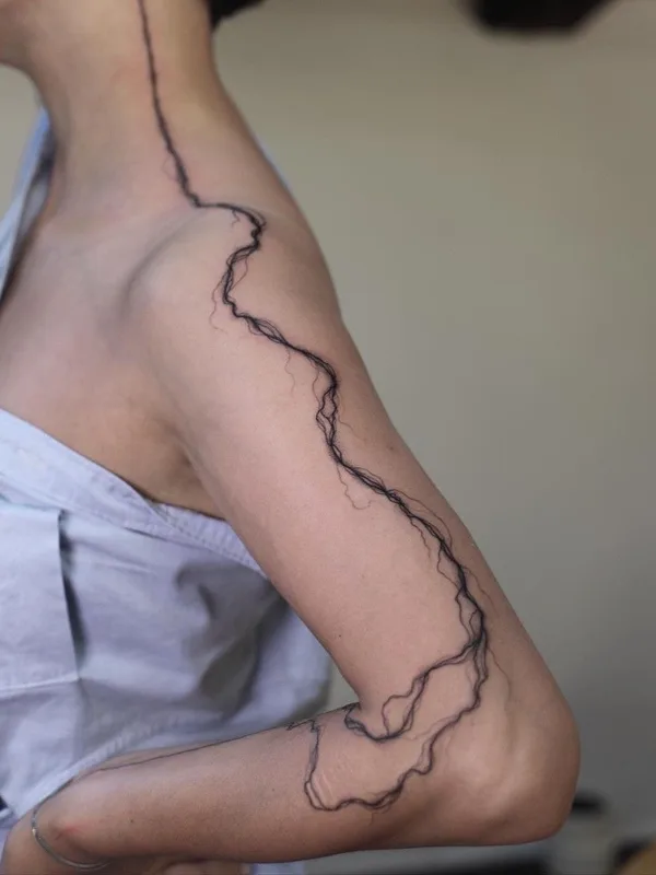 black linework Tatuaggio su full arm #37435 | Tatuatore Константин Строкин