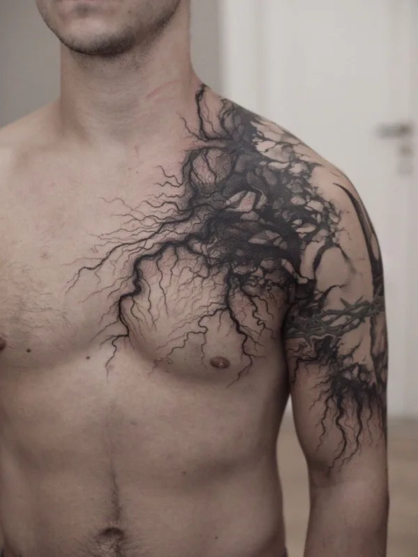 male black blackwork Tatuaggio su chest #37437 | Tatuatore Константин Строкин