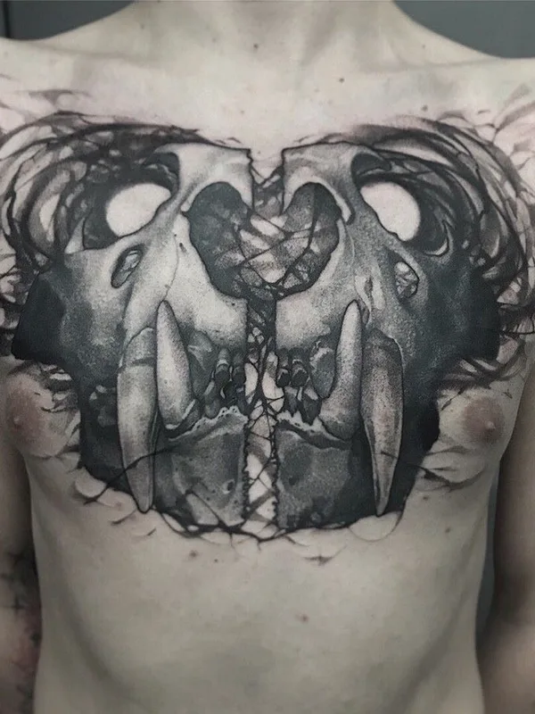 male black and grey black and grey Tatuaggio su chest #37440 | Tatuatore Константин Строкин