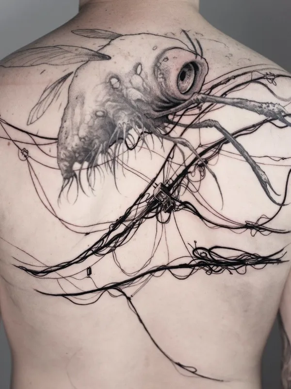black and grey biomechanical Tatuaggio su full back #37441 | Tatuatore Константин Строкин