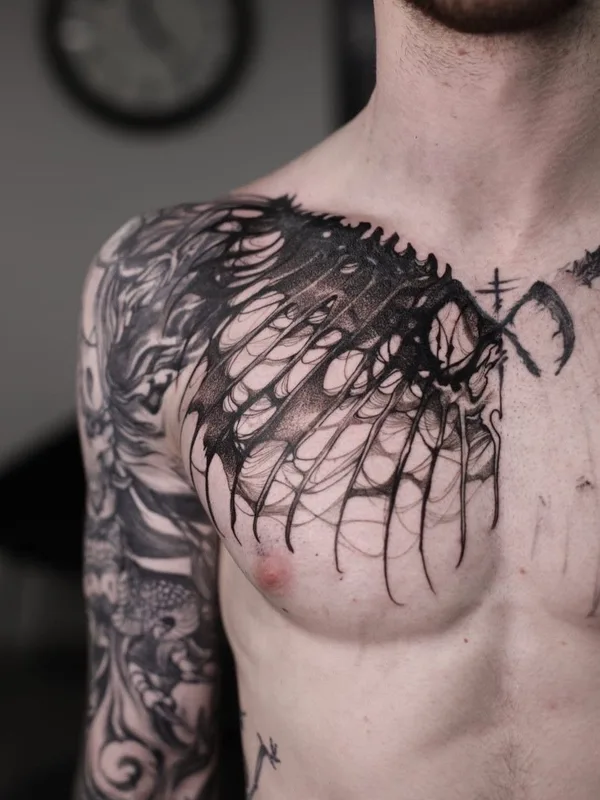 male black blackwork Tatuaggio su chest #37434 | Tatuatore Константин Строкин