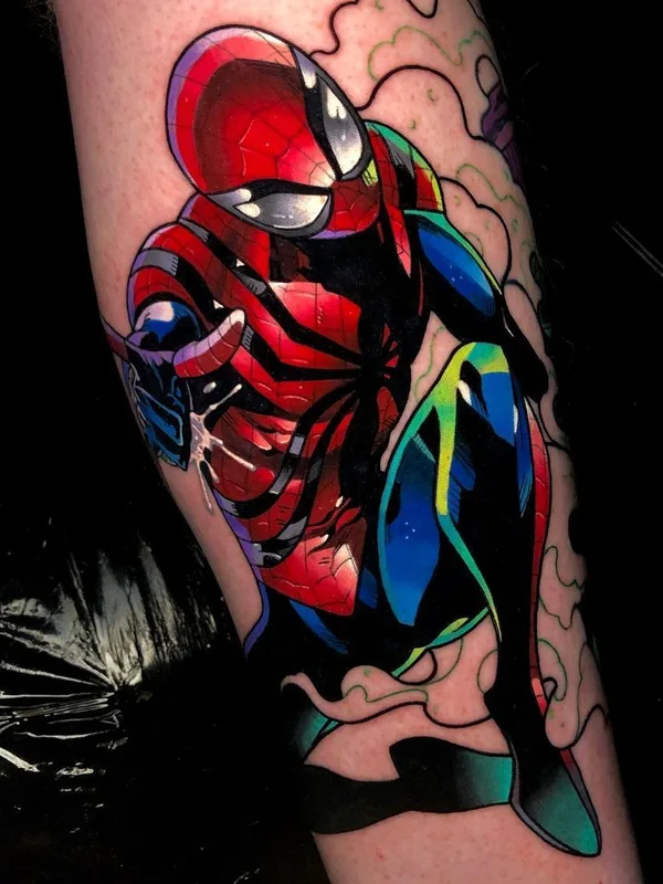 color comic Tatuaggio su calf #42318 | Tatuatore Dane Grannon
