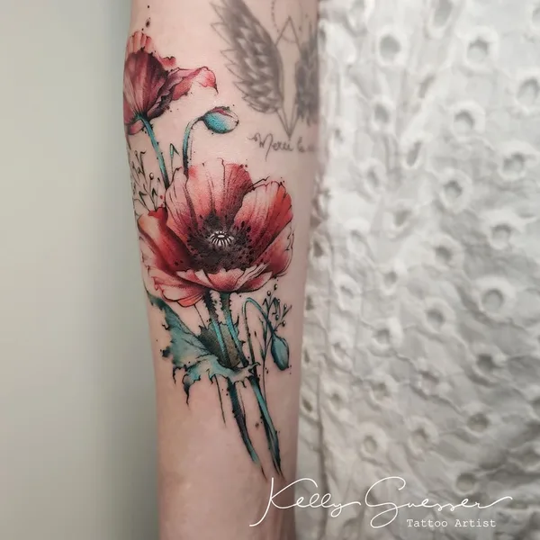 Watercolor tattoo by Kelly Guesser in Toledo