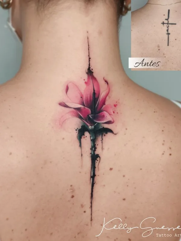 female color watercolor татуировка на back of neck #45873 | Тату мастер Kelly Guesser